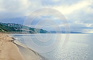 The Black Sea shore from Albena, Bulgaria with golden sands, sun