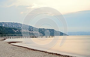 The Black Sea shore from Albena, Bulgaria with golden sands, sun