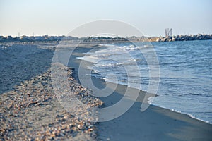 Black Sea shore with smooth wave in the evening as nature travel