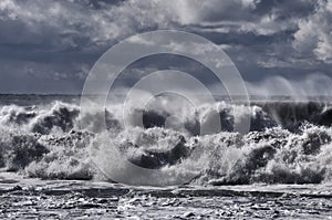 Black sea. Storm. Windy weather. Waves breaks down