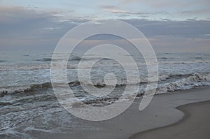 Black sea waves. Stormy day. Beach