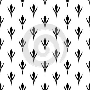 Black Seamless Floral Small Flower Decorative Repeated Design On White Background