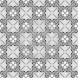 Black Seamless Geometric Circles Curvy Flower Pattern Repeated Design On White Background