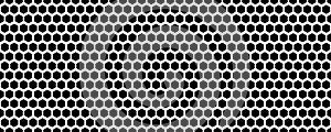Black seamless hexagon pattern. Repeating honeycomb texture background. Geometric hexagonal halftone tech overlay