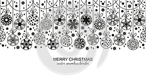 Black seamless snow flake border, white background