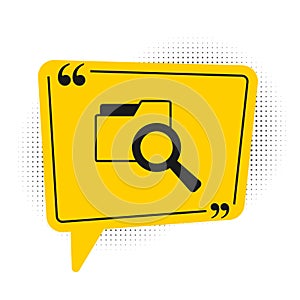 Black Search concept with folder icon isolated on white background. Magnifying glass and document. Data and information