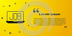 Black Search job icon isolated on yellow background. Recruitment or selection concept. Human resource and recruitment