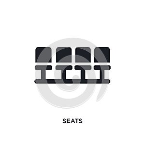 black seats isolated vector icon. simple element illustration from football concept vector icons. seats editable black logo symbol