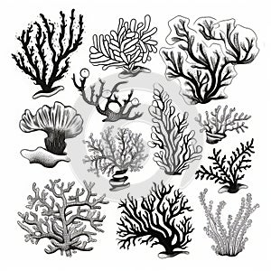 Black Seaweed icons set - nature, food trends concept. Generated AI