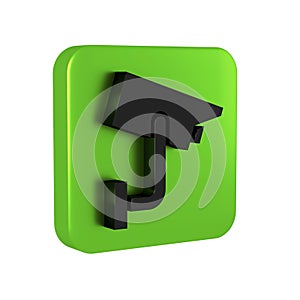 Black Security camera icon isolated on transparent background. Green square button.