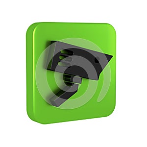 Black Security camera icon isolated on transparent background. Green square button.