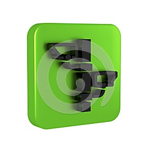 Black Security camera icon isolated on transparent background. Green square button.