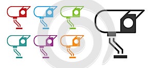 Black Security camera icon isolated on white background. Set icons colorful. Vector