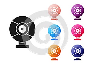 Black Security camera icon isolated on white background. Set icons colorful. Vector