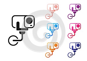 Black Security camera icon isolated on white background. Set icons colorful. Vector