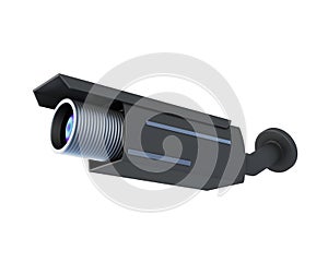 Black security camera on white background. 3d rendering