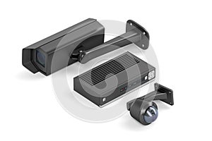 Black security cameras and digital video recorder