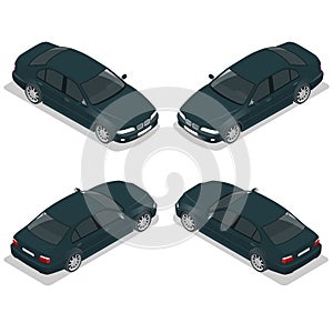 Black Sedan Car. Flat isometric high quality city transport icon set. Vector illustration.