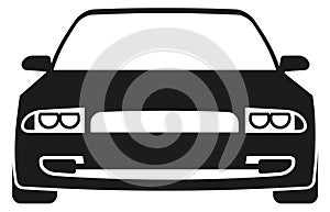 Black sedan icon. Urban car front view