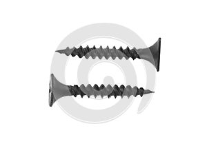 Black self-tapping screws isolated on white background