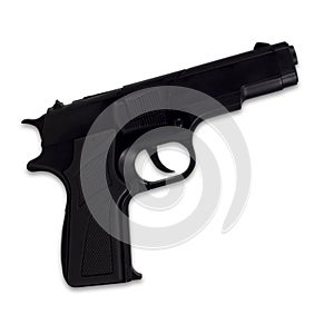 Black semi-automatic gun isolated on white background