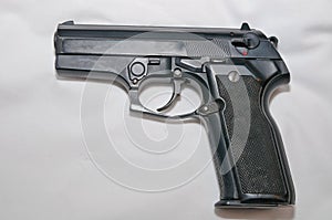 A black semiautomatic 40 caliber pistol