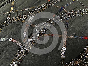 Black sequence and beadwork on black georgette fabric