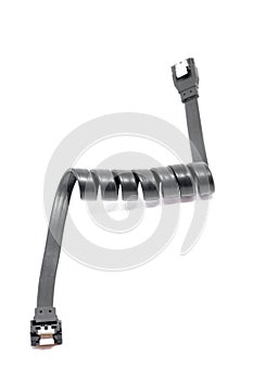 Black Serial-ATA cable on white.