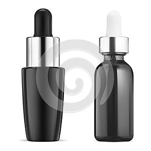 Black serum dropper bottle. Essential oil vial mock up