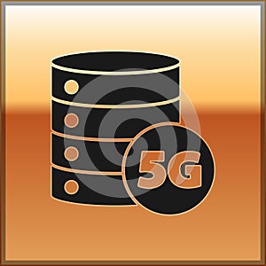 Black Server 5G new wireless internet wifi connection icon isolated on gold background. Global network high speed