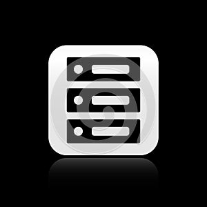 Black Server, Data, Web Hosting icon isolated on black background. Silver square button. Vector Illustration