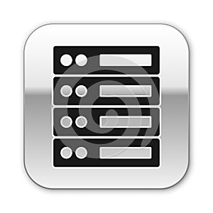 Black Server, Data, Web Hosting icon isolated on white background. Silver square button. Vector