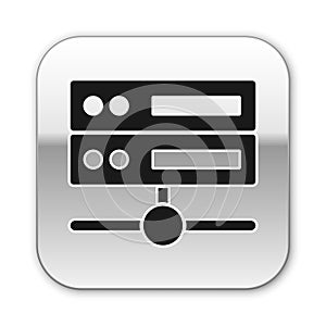 Black Server, Data, Web Hosting icon isolated on white background. Silver square button. Vector