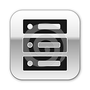 Black Server, Data, Web Hosting icon isolated on white background. Silver square button. Vector Illustration