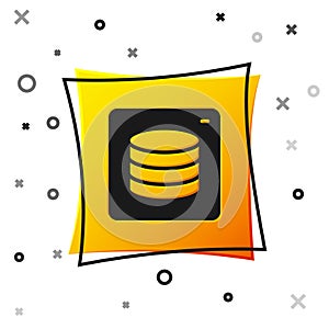 Black Server, Data, Web Hosting icon isolated on white background. Yellow square button. Vector
