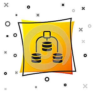 Black Server, Data, Web Hosting icon isolated on white background. Yellow square button. Vector