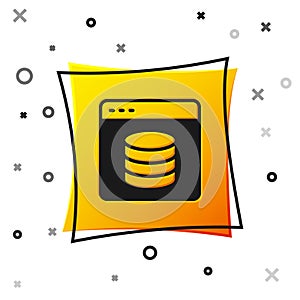 Black Server, Data, Web Hosting icon isolated on white background. Yellow square button. Vector