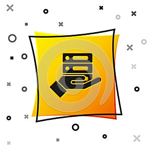Black Server, Data, Web Hosting icon isolated on white background. Yellow square button. Vector Illustration