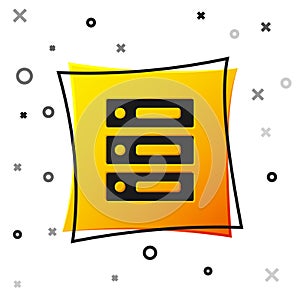 Black Server, Data, Web Hosting icon isolated on white background. Yellow square button. Vector Illustration