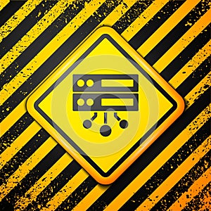 Black Server, Data, Web Hosting icon isolated on yellow background. Warning sign. Vector