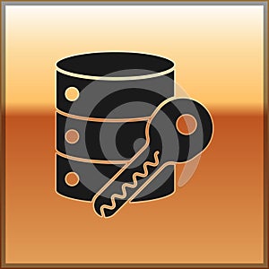Black Server security with key icon isolated on gold background. Security, safety, protection concept. Vector