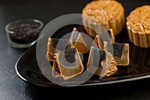 Black Sesame Flavor Mooncake with White Lotus Seed