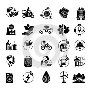 Black Set of Ecology Icons.