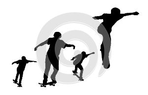 Black set of men skateboard on white background