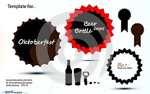 Black Set Oktoberfest templates icon, cap Beer bottle Vintage, craft label, explosion round decor. Vector simple monochrome