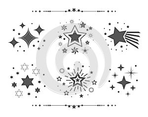 Black sets of abstract silhouette stars icons design elements set on white