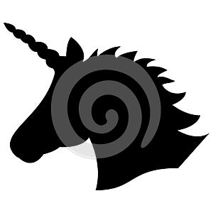 Black shape silhouette of the magical unicorn on the white background