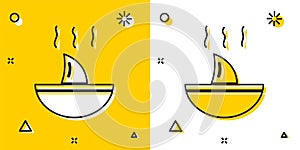 Black Shark fin soup icon isolated on yellow and white background. Random dynamic shapes. Vector.