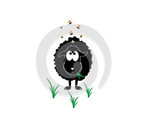 Black sheep silhouette and waps illustration. Cartoon character.
