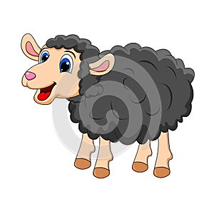 Black sheep Cute smilng funny sweet lamb. Smiling happy character of animal in cartoon style for design